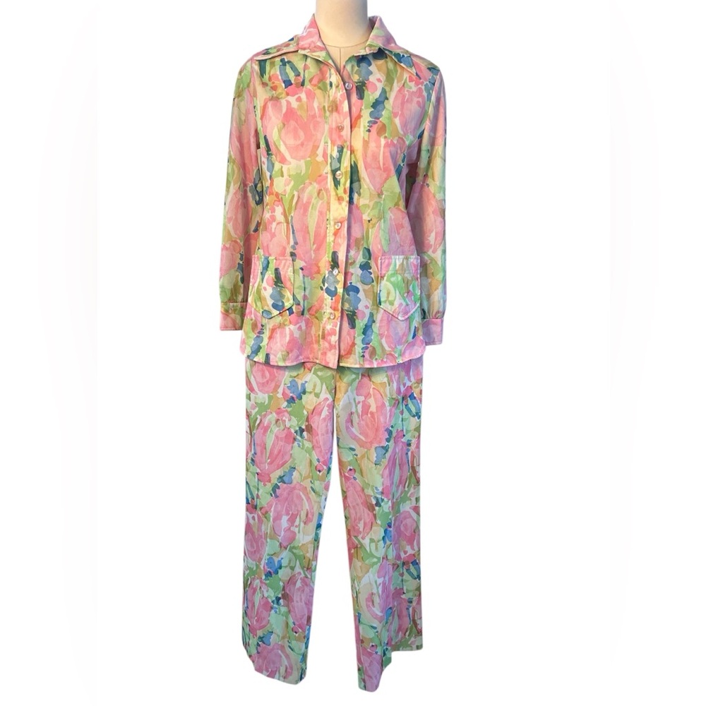 70’s Najla New York floral watercolor pantsuit - Picture 1 of 12